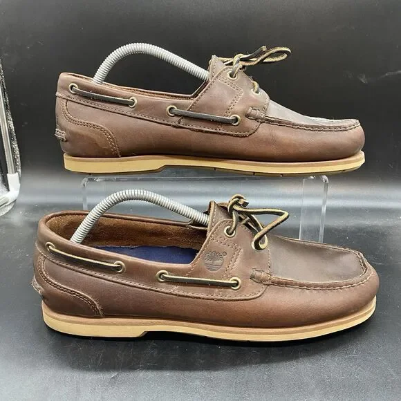 Vintage Timberland 2-eye Boat Shoes Loafers Mens Sz 10.5 M Brown Leather 28021 - Picture 1 of 8